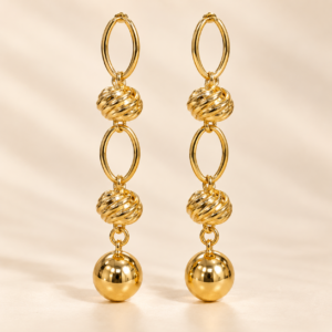Gold-Tone Textured Bead Drop Earrings