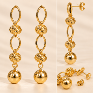 Gold-Tone Textured Bead Drop Earrings