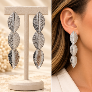 Textured Silver-Tone Triple Drop Earrings