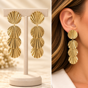 Gold Fan Disc Drop Earrings