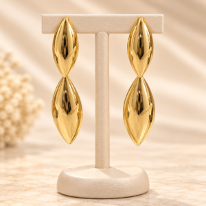 Gold Double Leaf Drop Earrings