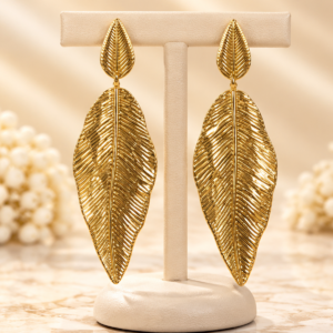 Long Gold Leaf Drop Earrings