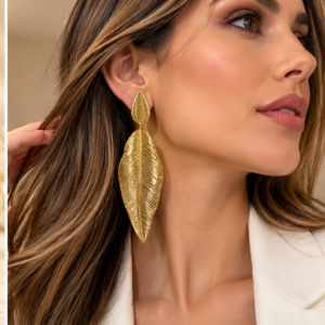 Long Gold Leaf Drop Earrings