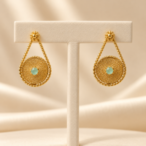 14K Gold-Plated Filigree Drop Earrings with Green Stone