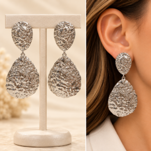 Textured Silver-Tone Drop Earrings
